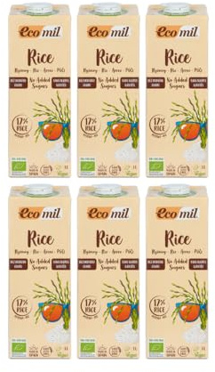 Ecomil - Bebida Vegetal de Arroz, Pack 6 x 1 Litro, Sin Azúcares Añadidos, Sin Gluten, Apta para Dietas Veganas, Alternativa Saludable