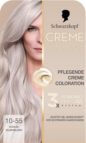 Schwarzkopf Creme Supreme, Pflegende Creme Coloration 10-55 Kühles Silberblond, intensive Haarfarbe mit 3x Bonding HaptIQ System, Colorationscreme mit 100% Grauabdeckung