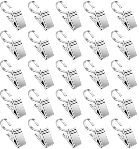 YAZWUR Juego de 25 piezas de ganchos para cortina, rieles, clips de polea, argollas para cortinas, accesorios para el hogar, barras de cortina, ducha y riel techo