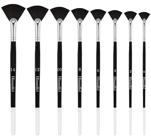Himmlfel Pincel Abanico, 8 Pinceles Abanico de Nailon para acrílico, Acuarela, Gouache, Pintura al óleo, Pinceles artístico para difuminar, texturizar y detallar, paisajes, Retrato y manualidade DIY