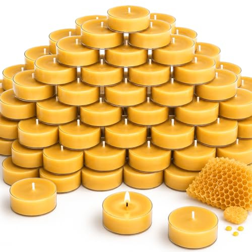 60 Pack Beeswax Tea Light Candles, Meditation Tealights Candles for Diwali