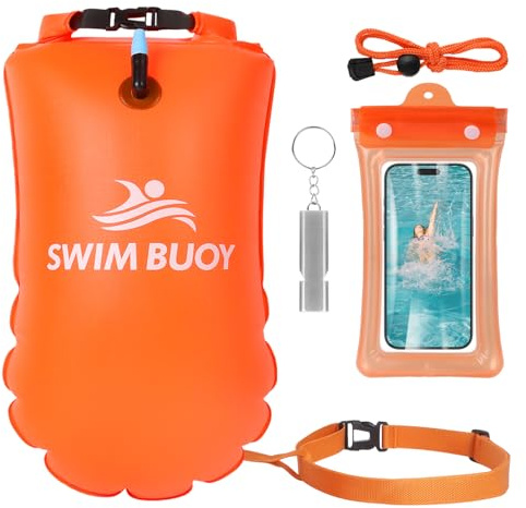 JONRRYIN Boa Gonfiabile per Nuoto 28L, Boa di Nuotata, Borse Impermeabile, Nuoto in Acque libere (Arancione)