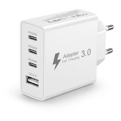 iPhone-laddare snabbladdning, 50 W 4 portar USB C-laddare multipel PD och QC3.0, Smart Distribution USB-C-kontakt kompatibel med iPhone 17/16/15/14/13/12/11/X/8, iPad, för hem/kontor/resor
