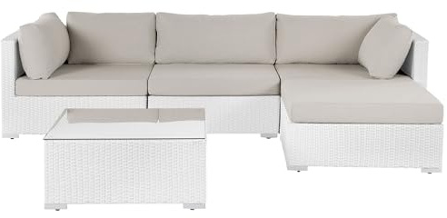 Divano da giardino in rattan bianco