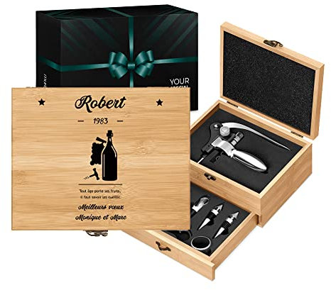 Maverton Coffret du Sommelier, Cadeau d'accessoires pour Le vin, Set Sommelier personnalisé, Cadeau pour Chaque Homme - Bouteille