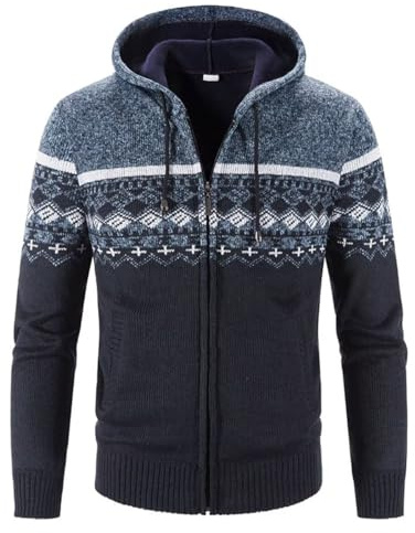 Shuanghao Uomo-Giacca Cardigan-Magliaone di Felpato-Cappotto Invernali - con Cappuccio Casual Sudore Hoodie Calda Morbido Thicken Aperte Invernale/Autunno Cardigan Casual Magliaone da Uomo Blu M