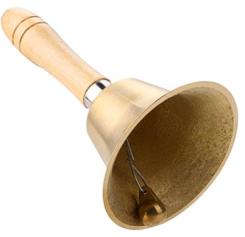 Glöckchen in Gold, Handglocke mit Holzgriff, Glöckchen aus massivem Messing, L 15 cm, für Schuldienste, Kirche, Hotel, Weihnachten und Hochzeit
