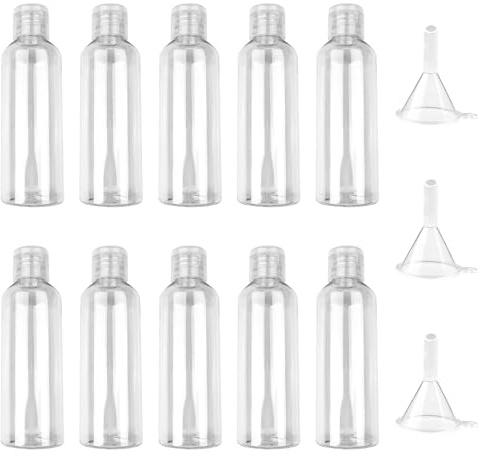 Newpop 10 st. 100 ml reseflaskor, flytande reseflaskor, reseflaskor med 3 små trattar, genomskinliga reseflaskor för schampo krämer flytande lotioner