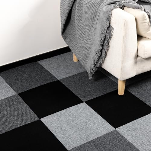 Carpet Floor Tiles, Self Adhesive Non-Slip Interior Floor Tiles, for Home Office Living Room Bedroom Kitchen Apartment Peel and Stick Carpet Flooring Light Grey 30X30cm 20PCS(1.8m²)