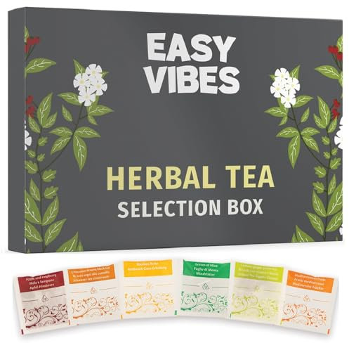 Easy Vibes - Confezione Regalo | Tè Alle Erbe - Tisane | 24 Filtri Piramidali | 6 Varietà | Selection Box | Idea Regalo per Lui o per Lei