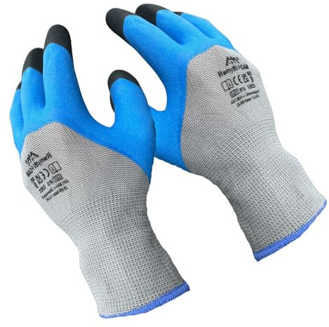 RwnylBi Arbeitshandschuhe herren und damen 12 Paar Größe 10XL- Gartenhandschuhe Mechaniker Handschuhe- Blau Latex Handschuhe Bauarbeiter, Gärtner, Mechaniker, Bauarbeiter, Lagerarbeiter.