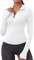 Rapbin T-Shirt Damen Sportshirt Langarm Fitness Top Leicht Atmungsaktiv Funktionsshirt Laufshirt mit 1/4 Reißverschluss und Daumenloch Weiß S