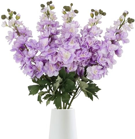 INSUNSIX Purple Silk Flowers 5PCS Larkspur Artificial Flowers 30.7 Faux Delphinium Purple Flowers for Wedding Bouquets Centerpieces Arrangements Table Party Bridal Baby Shower Home Decor (Purple)