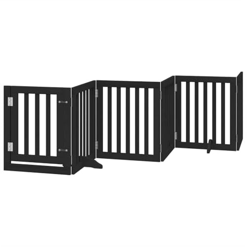 vidaXL Hundgrind med dörr vikbar 9 paneler svart 450 cm poppel, husdjursgrind, hundgrind för trappor, valpgrind för trappor, hundgrind med dörr
