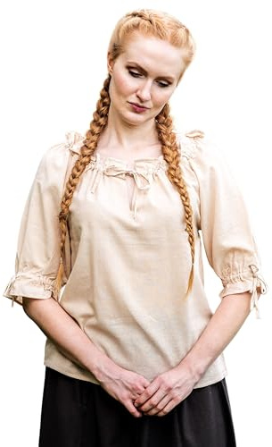 Leonardo Carbone® Damblus vera | axelfri | snörning | karneval, halloween, cosplay, LARP, medeltida blus, tunika, kostym, festival, evenemang | 100 % bomull, Hampa, S