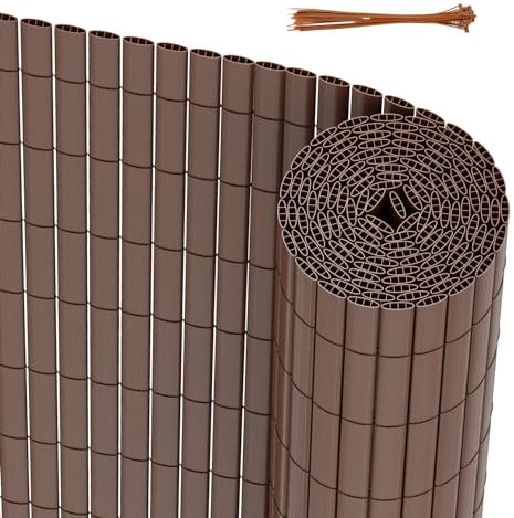 Peviasot Brise-vue en PVC - 80 x 300 cm - Coupe-vent - Design triple renforcé pour jardin, balcon, terrasse - Clôture brise-vue résistante à la moisissure - Avec bandes de serrage - Marron