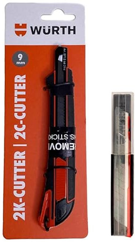 Würth 2K Cuttermesser 9mm + 10x Ersatz Abbrechklingen extrem scharf Teppichmesser Universalmesser 071566294