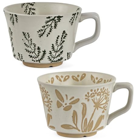 Mapille Juego de 2 Tazas de café de cerámica,350ML Cappuccino taza de cerámica,Tazas de café con asa grande,Juego de tazas de cafe,Tazas de porcelana,para café con leche,té,leche,cacao caliente