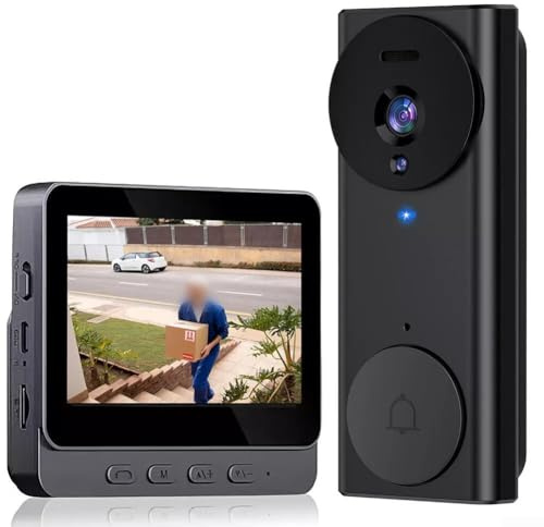 UTTASU Trådlös videodörrklocka med bildskärm, 10,9 cm trådlös videokamera med tvåvägsljud, nattsyn, 130° vidvinkelobjektiv, uppladdningsbart batteri