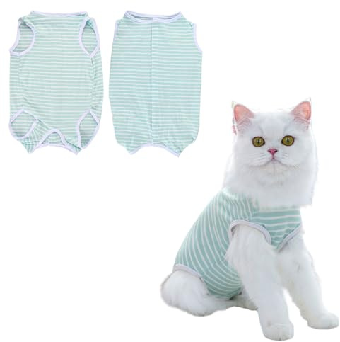 Combinaison de Récupération pour Chat Après Chirurgie, Vêtement Postopératoire pour Chat, Alternative au Collier Élisabéthain, Bodysuit Anti-Léchage (Vert, M)