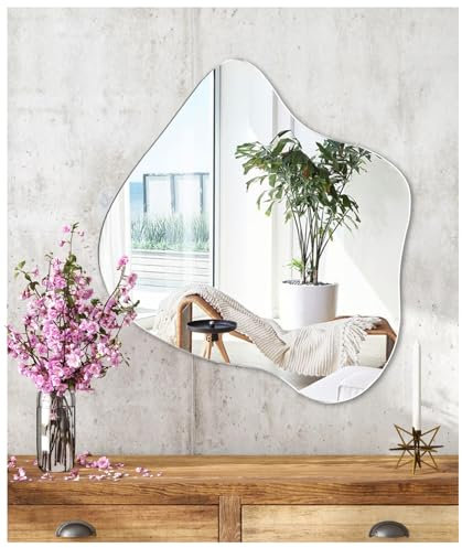 JMITHA Wandspiegel Asymmetrisch Spiegel Asymmetrisch Wandspiegel Selbstklebend Asymmetrischer Spiegel Badezimmerspiegel HD Glas Tischspiegel