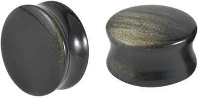 BCughia 2 Pezzo Dilatatori Tunnel 8mm Pietra Dilatatori Orecchio Plug Pietra Naturale Nera Tunnel Plug Orecchie, Nero