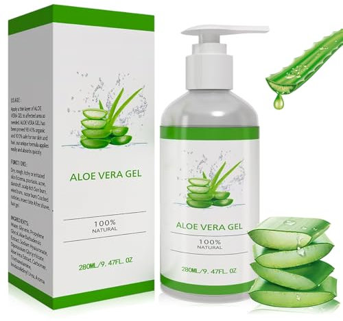 Gel Aloe Vera 100% puro – 280 ml Aloe Vera Gel Bio per viso, naturale, lenitivo e nutriente After Sun, per viso, capelli e corpo