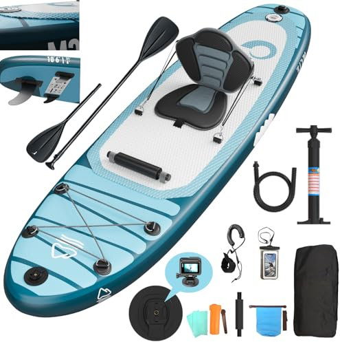 JUMMICO Stand Up Paddling Board, 320 cm x 80 cm x 15 cm, Planche de Sup Gonflable, Stand Up Paddle 2-en-1 avec siège de Kayak, Protection réglable Contre Les Rayures et Accessoires, jusqu'à 160 kg