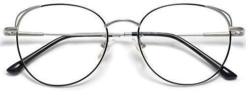 SOJOS Cat Eye Blue Light Blocking Glasses for Woman Hipster Metal Frame Womens Eyeglasses She Young SJ5027, Black&Silver Frame/Anti-Blue Light Lens
