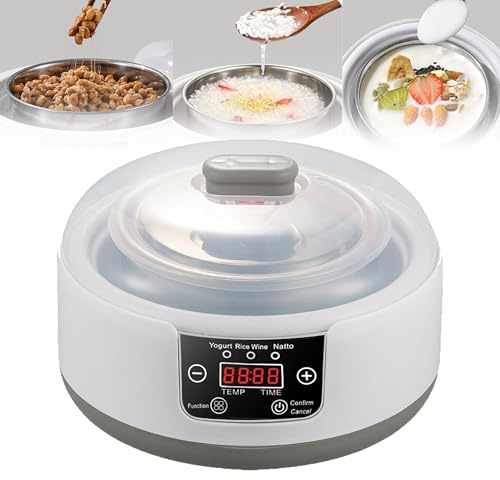 Yogurtiera Multifunzione Da 1,2 L, Display Digitale/Fermentatore in Acciaio Inossidabile, Con 5 Bicchieri Da 100 Ml, Timer Intelligente, Riscaldamento A 360°,A
