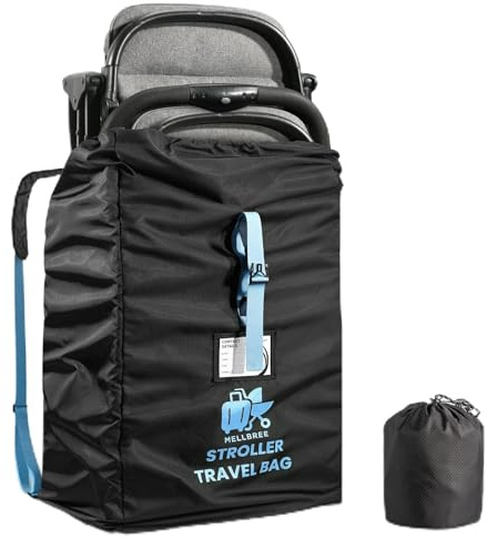 XL Stroller Bag for Airplane, Mellbree Super Big Double Buggies Travel Bag for Gate Check, Waterproof & Tear-Resistant Honeycomb Oxford Fabric Pushchair Cover, Fits Most Sizes, Family Travel Essential