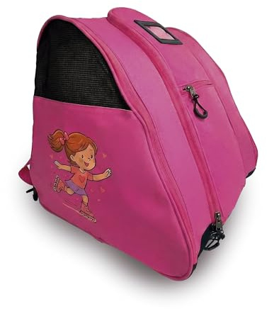 DOJA Barcelona Borsa Pattini in Linea Bambini - Rosa - Regolabile, Borsone Pattinaggio Artistico, Ruote e Protezioni in Tessuto Robusto, Borsa Pattini Rotelle, Copripattini Pattinaggio Rotelle