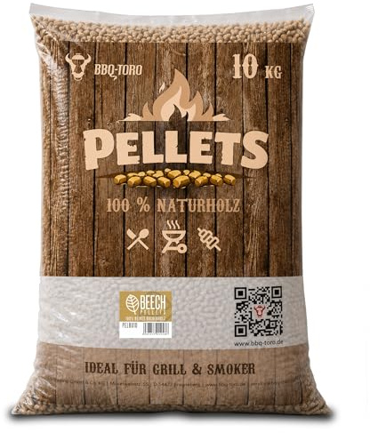 BBQ-Toro Grillpellets bok av 100 % bokträ | träpellets för grill, röker, pizzaugn och eldrör | bokpellets för rök, träpellets för uppvärmning (10 kg)