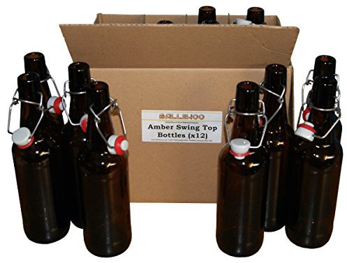 BALLIIHOO Pack Of 12 x 500ml Amber Glass Beer Bottles With Swing Top Stoppers