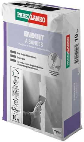 Parexlanko - Enduit à Bandes - Blanc - Réalisation de joints de plaques de plâtre - Maçonnerie intérieure - Haute adhérence - Prise rapide - 10kg