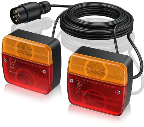 eSynic 2PCS Feux Arrière de Remorque 12V E-Mark E13 Feu Arrière de Caravane Camion-remorque avec Câble de 7,5 m Connecteur 7 Broches pour Remorque Camping-car Camions Poids lourd Tracteur