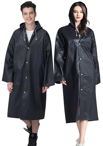 Cosowe Rain Ponchos for Adults Reusable, 2 Pcs Raincoats for Women Men with Hood (B-Adults Poncho-Black)