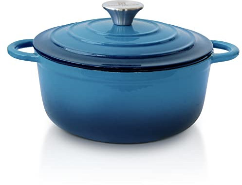 Trustmade Cast Iron Dutch Oven, Enamel Coated Bread Baking Pot with Self Basting Lid, Ideal for Family (3QT, Blue)
