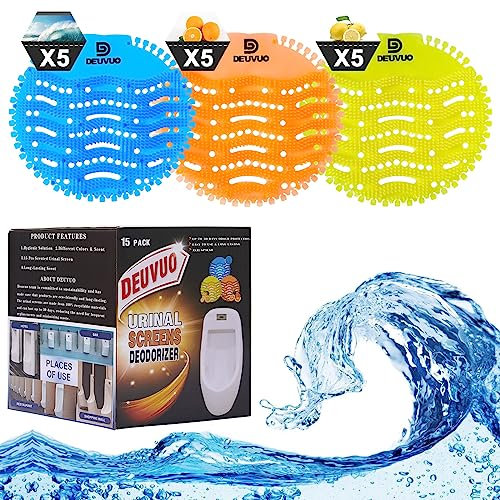 Deuvuo Urinal Screens Deodorizer (15 Pcs) | Urinal Cakes Deodorizer 3D Wave Anti-Splash Odor Protection Urinal Mats for Toilets, Bathroom, Office Hotels | Long-lasting fragrance