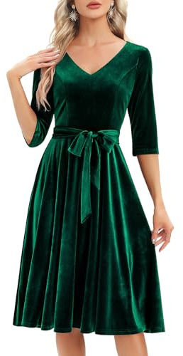 Bbonlinedress Medellång cocktailklänning för dam, pinup, ceremoni, bal, för bröllopsfest födelsedag, med 3/4 ärmar, V-ringning, 3XL
