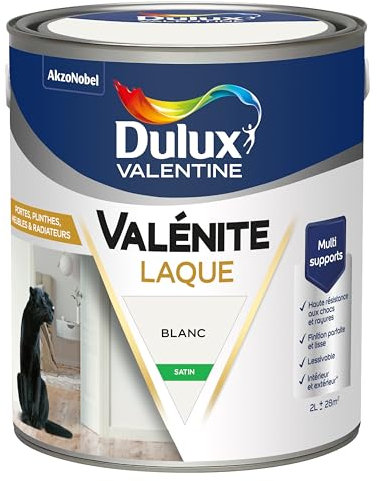 Dulux Valentine Peinture Laque Valénite Intérieur et Extérieur Multi-supports - Finition parfaite et lisse, Formule Haute Résistance - Satin Blanc 2 L