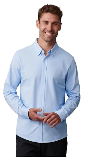 Rhone Men's Commuter Shirt, Performance Dress Shirts for Men, Machine Washable, Wrinkle Resistant, Slim Fit Button Down Shirt, Business Blue, S