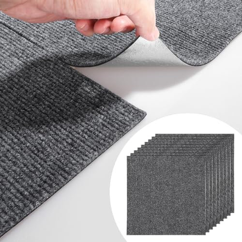 Hengrongshen 9 Stück Teppichfliesen Selbstklebend, 30x30cm Bodenbelag Selbstklebend, Klebkraftverbesserung, Antistatisch, Rutschhemmendem Teppichfliesen für Büro & Gewerbe, Strapazierfähig Dunkelgrau