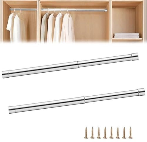 Tubo de Armario Extensible, Barra de Armario para Colgar Ropa, Barra Armario Extensible, Barra de Armario de Acero Inoxidable, Apto Para Baños, Armarios, Cortinas, Dormitorio, 2 Piezas, 33-62cm