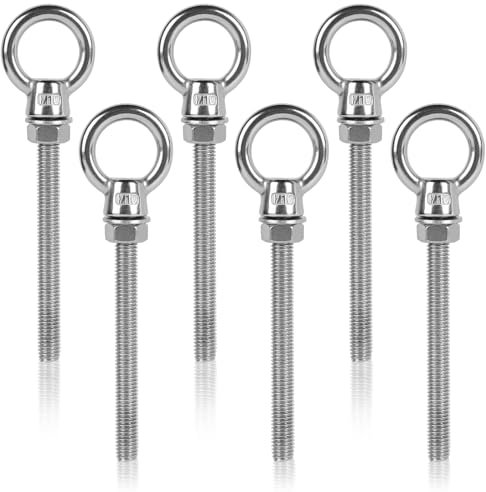 EFUTURETIME 6 x Perno Ojo M10 x100mm Tornillo con Argolla de Acero Inoxidable 304 para Fijación y Suspensión, Perno