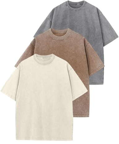 Yimoon Oversized Tshirts for Women Acid Wash Cotton Tee Shirts Baggy Boyfriend Vintage Streetwear Tops(Greykhakibeige-XL)