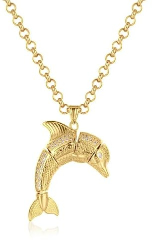 5mm Gold Dolphin Belcher Chain Necklace With Clear Stones, 24-Inch, 58g, Gold Plated - Bling King London