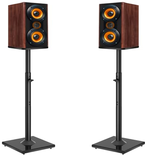 OUUTMEE Par de soportes de altavoz de altura ajustable para satélites de hasta 10 kg, se extienden de 83 a 106 cm, soportes de altavoz de suelo con gestión de cables, soportes de altavoz de estantería
