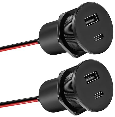 Obeaming Aluminio Toma USB 12V Camper Cargador, Doble Puerto PD3.0 30W y QC3.0 18W Enchufe Carga Rápida, para Coche Autocaravana Barco Camión Caravana(2PCS)