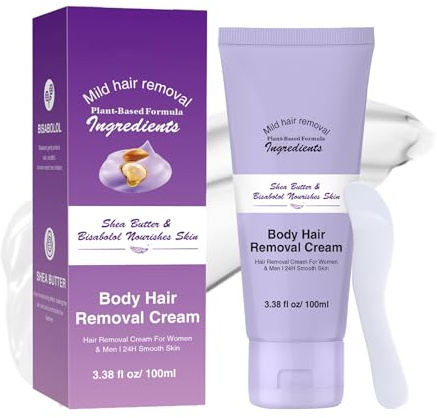 Body Hair Removal Cream with Spatula - Painless Hair Remover for Women & Men, Long-Lasting Smooth Skin, Gentle Neutral Formula for Sensitive Skin - Underarms, Legs, Bikini Area - 100ml